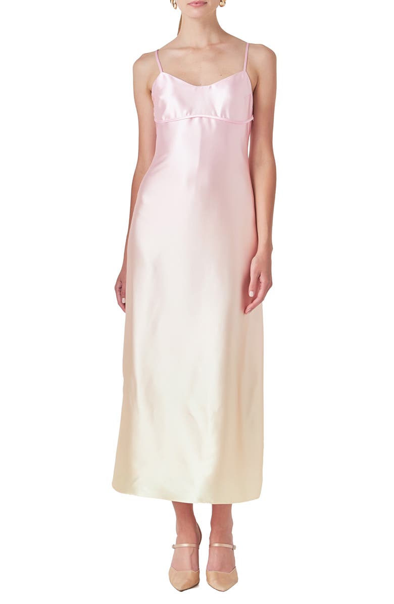 Endless Rose Ombré Empire Waist Satin Slipdress, Main, color, Pink Multi