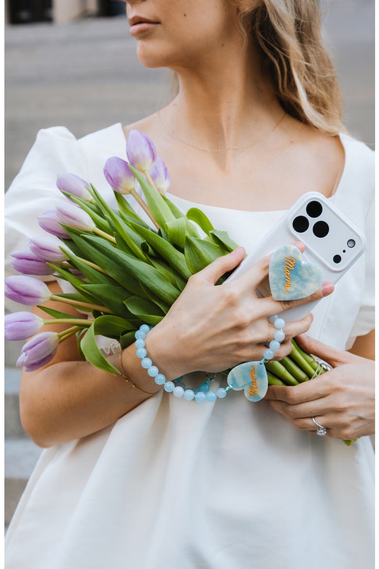 Mama Heart Beaded Phone Wrist Strap, Alternate, color, BABY BLUE