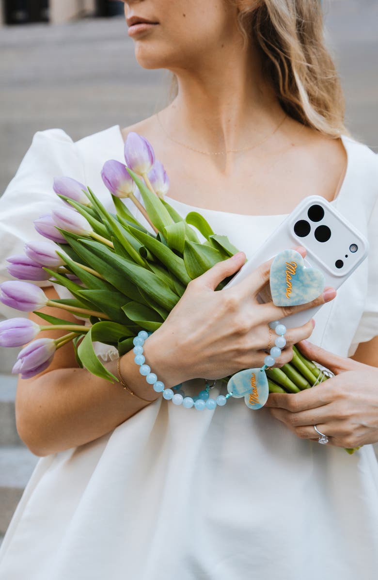 Solar Eclipse Mama Heart Beaded Phone Wrist Strap, Alternate, color, Baby Blue