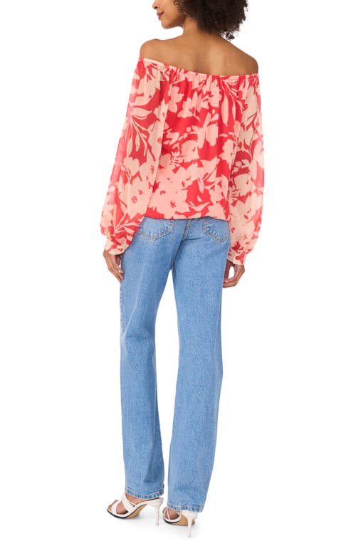 Vince Camuto Floral Off The Shoulder Tie Hem Top In Cayenne