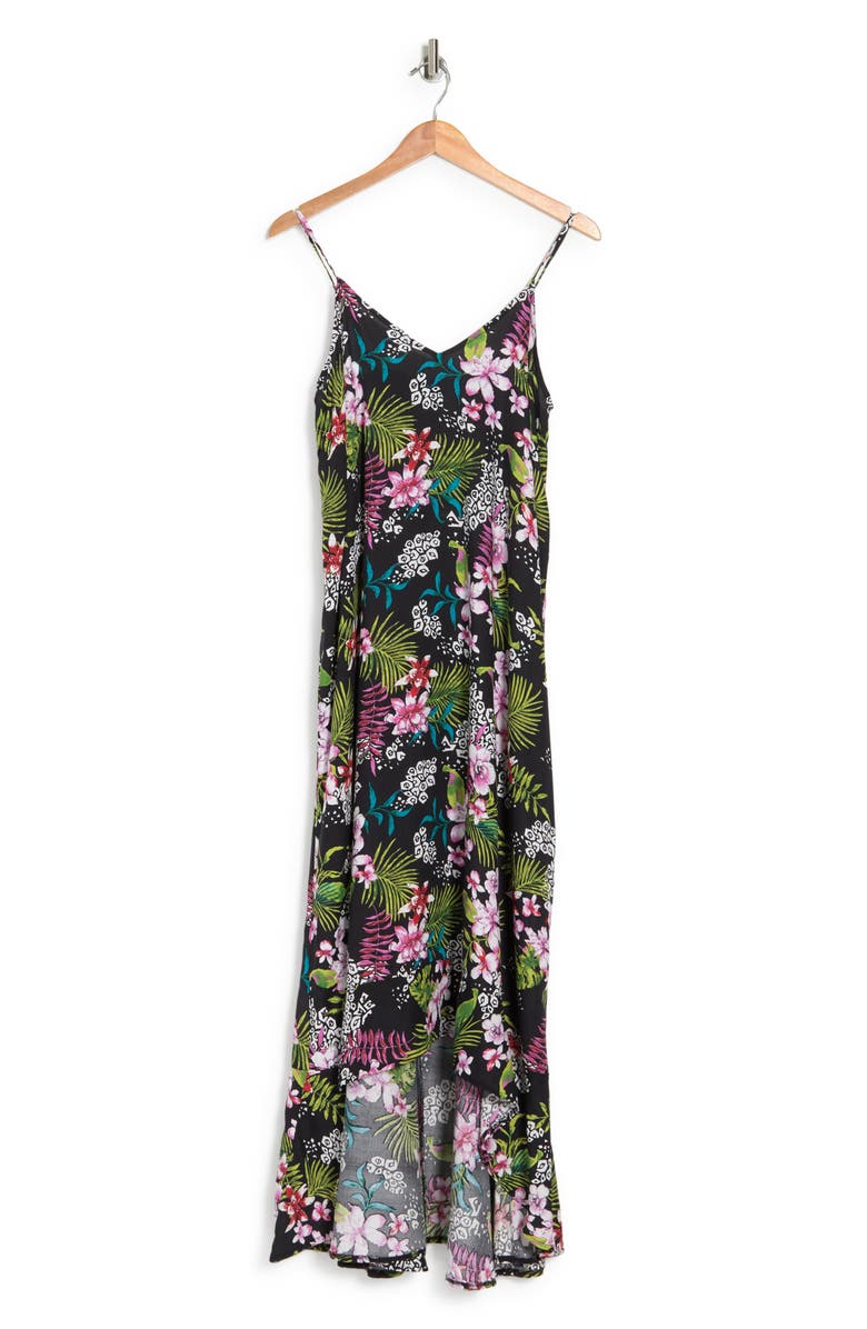 BOHO ME Leaf Printed Hi-Lo Flounce Hem Dress, Main, color, 
