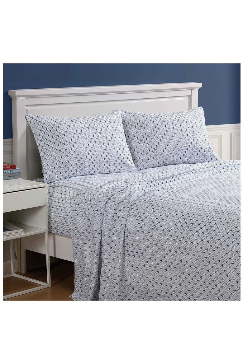 Diamond Anchor Cooling Microfiber Sheet Set, Alternate, color, WHITE/BLUE
