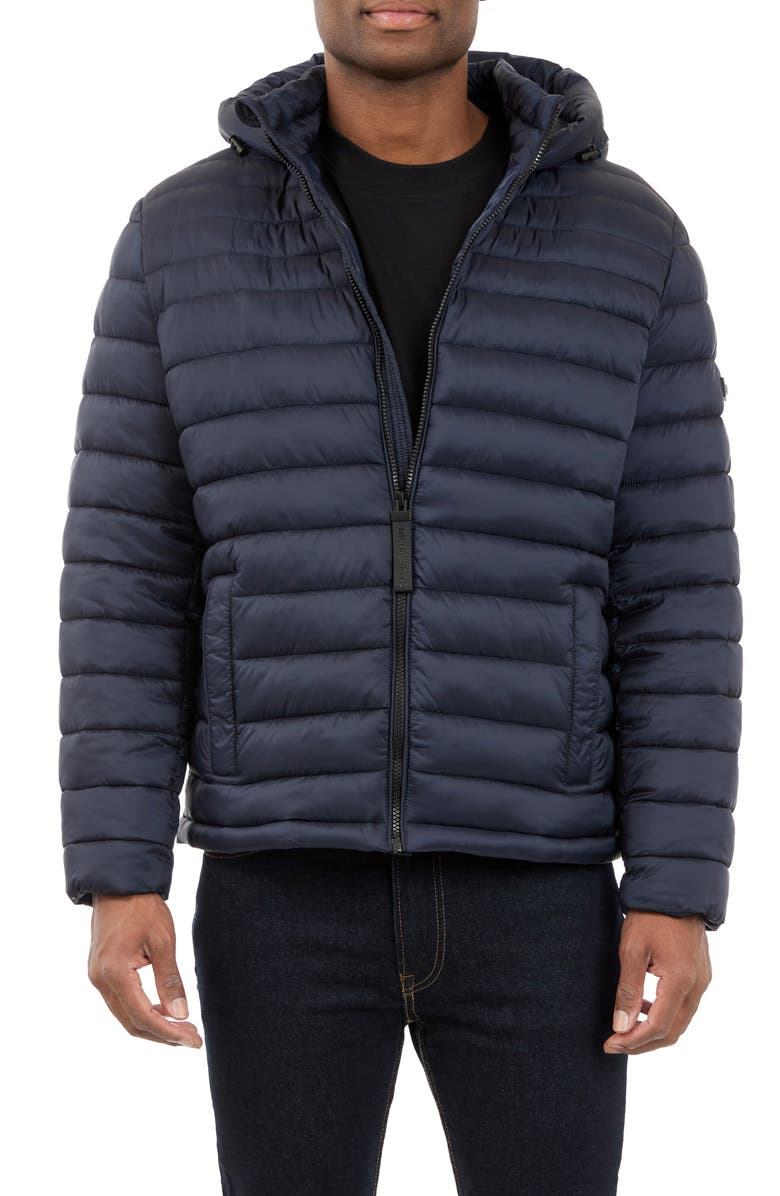 Michael Kors Verizon Water Resistant Hooded Packable Jacket, Main, color, Midnight