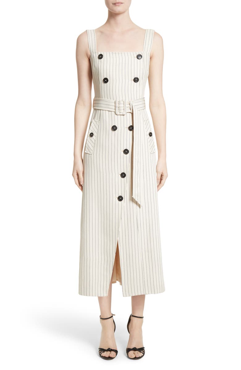 Altuzarra Audrey Button Detail Pinstripe Dress, Main, color, 