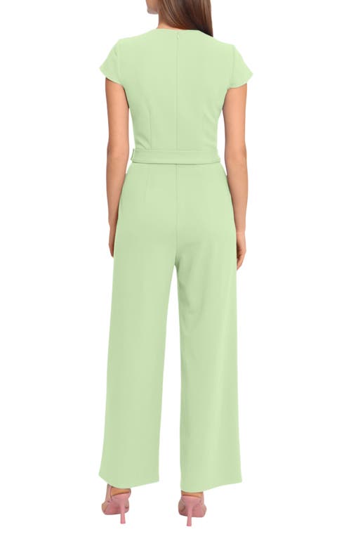 Maggy London Cap Sleeve Belted Jumpsuit In Fair Green