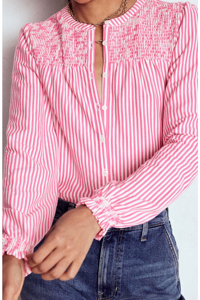 Elsa Smocked Woven Shirt, Alternate, color, PINK RIBBON STRIPE