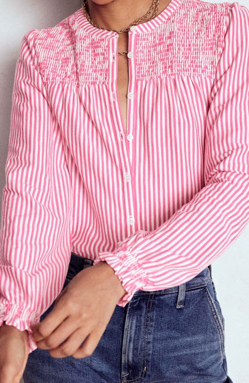 Boden Elsa Jerseyhemd Mit Gesmokter Passe-rosa Schleife Streifen In Pink