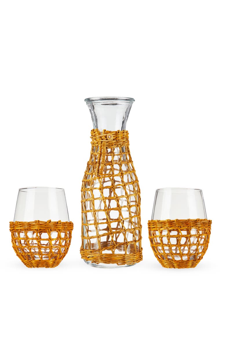 TWINE Island Carafe & Stemless Wine Glasses Set of 3, Alternate, color, Beige