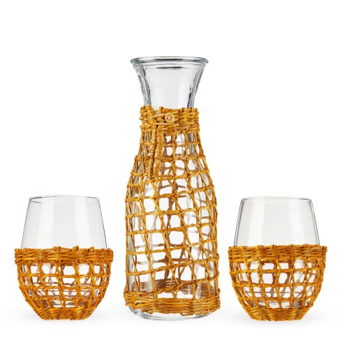 Twine Island Carafe & Stemless Wine Glasses Set Of 3 In Beige