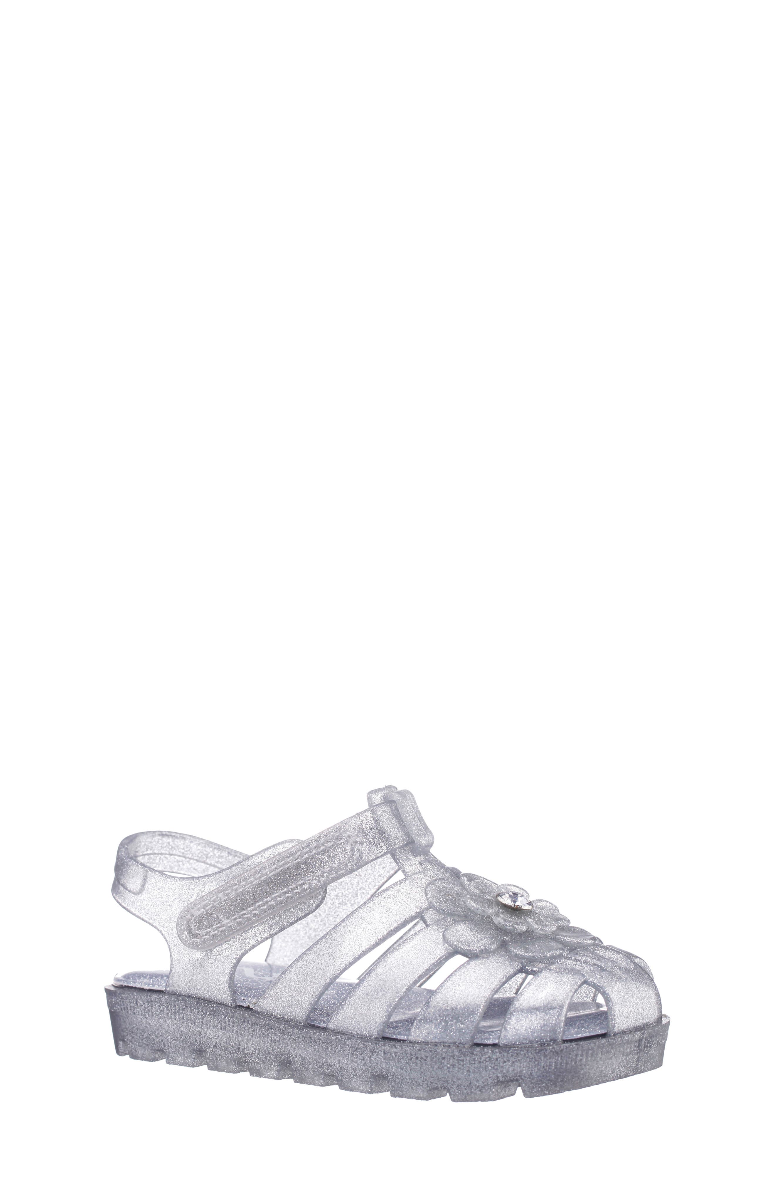 Nina Kids' Waterproof Jelly Fisherman Sandal, Main, color, Silver Glitter Jelly