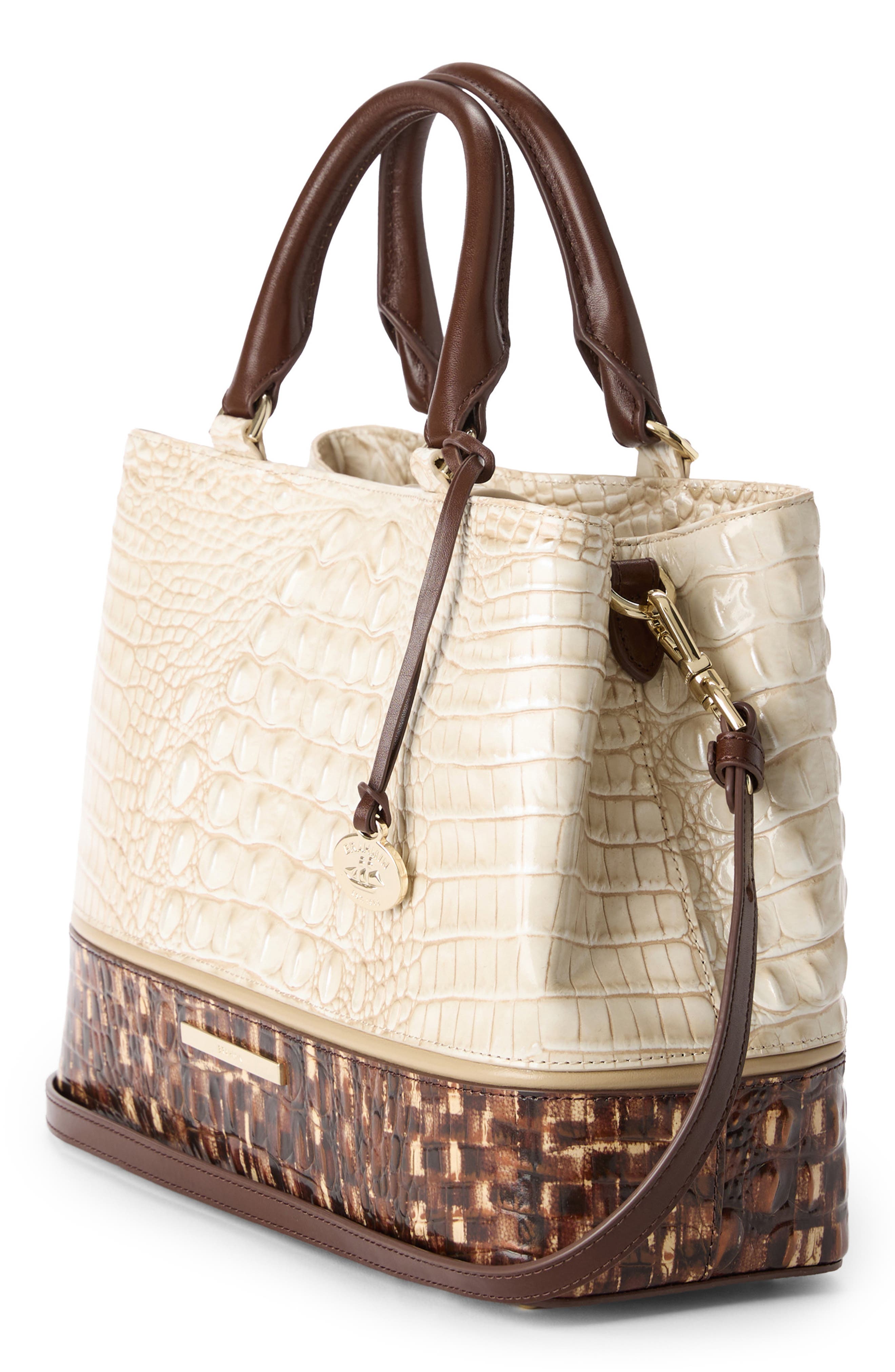 Brahmin Small Denise Croc Embossed Leather Satchel, Alternate, color, Ivory Multi