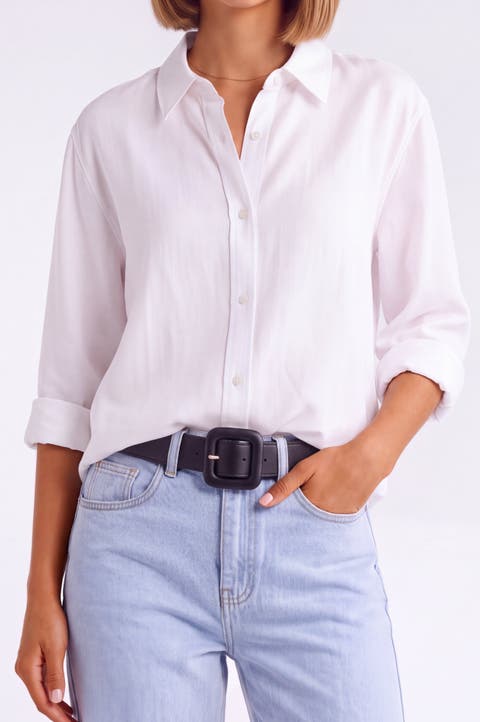 Relaxed Fit Long Sleeve Linen Blend Shirt