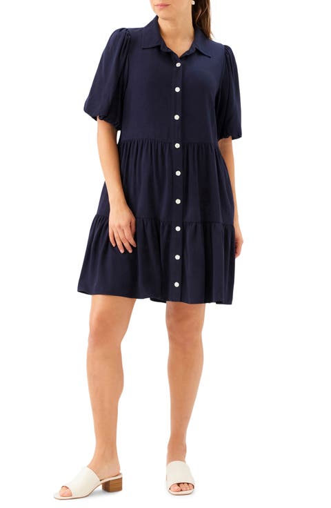 Tiered Puff Sleeve Shirtdress