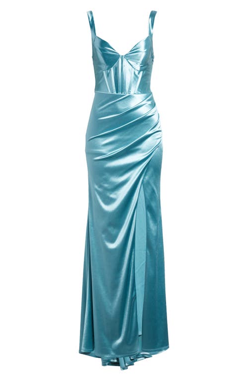City Studio Side Slit Satin Dress In Aqua