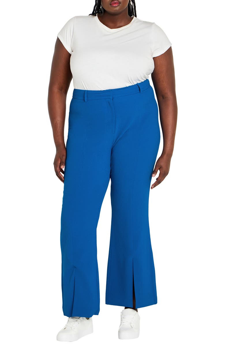 City Chic Kiana Split Hem High Waist Flare Pants, Alternate, color, Blue
