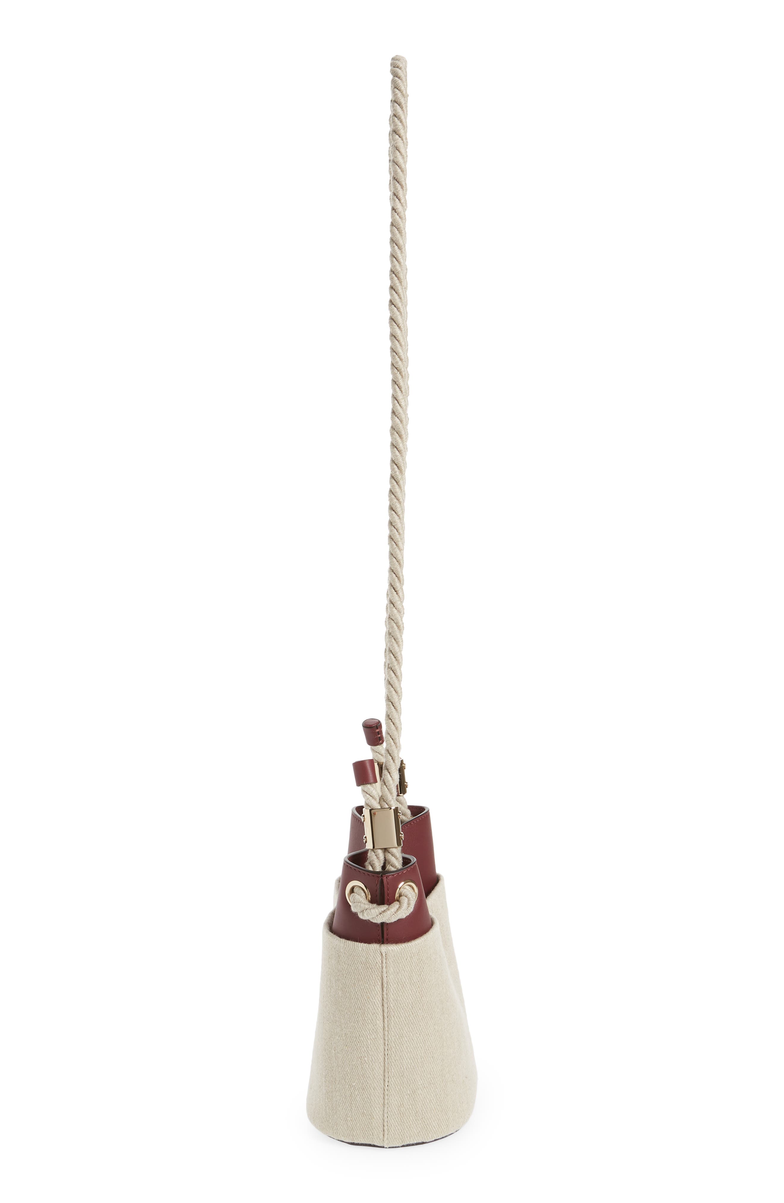 Chloé Key Small Linen & Leather Bucket Bag, Alternate, color, 