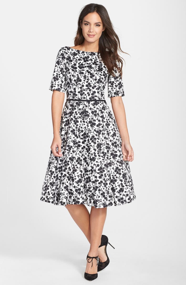 Maggy London Print Sateen Fit & Flare Dress, Alternate, color, 