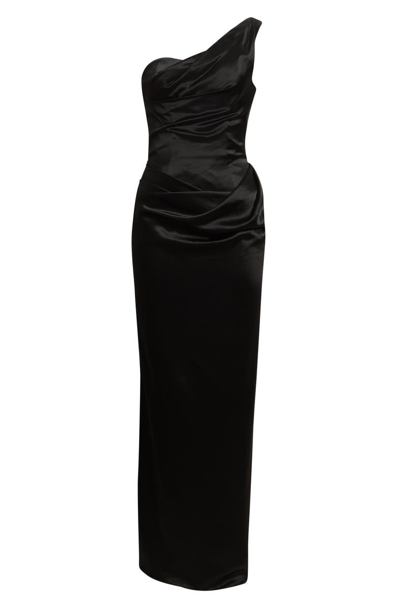HOUSE OF CB Caprice One-Shoulder Satin Gown, Alternate, color, Black