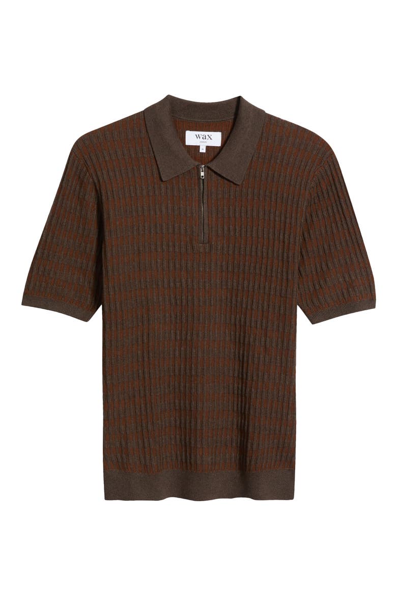 Bury Ribbed Cashmere Blend Zip Polo, Main, color, BROWN