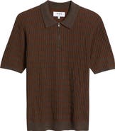 Wax London Bury Ribbed Cashmere Blend Zip Polo