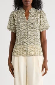 Adrianna Papell Bubble Sleeve Covered Button-Up Top