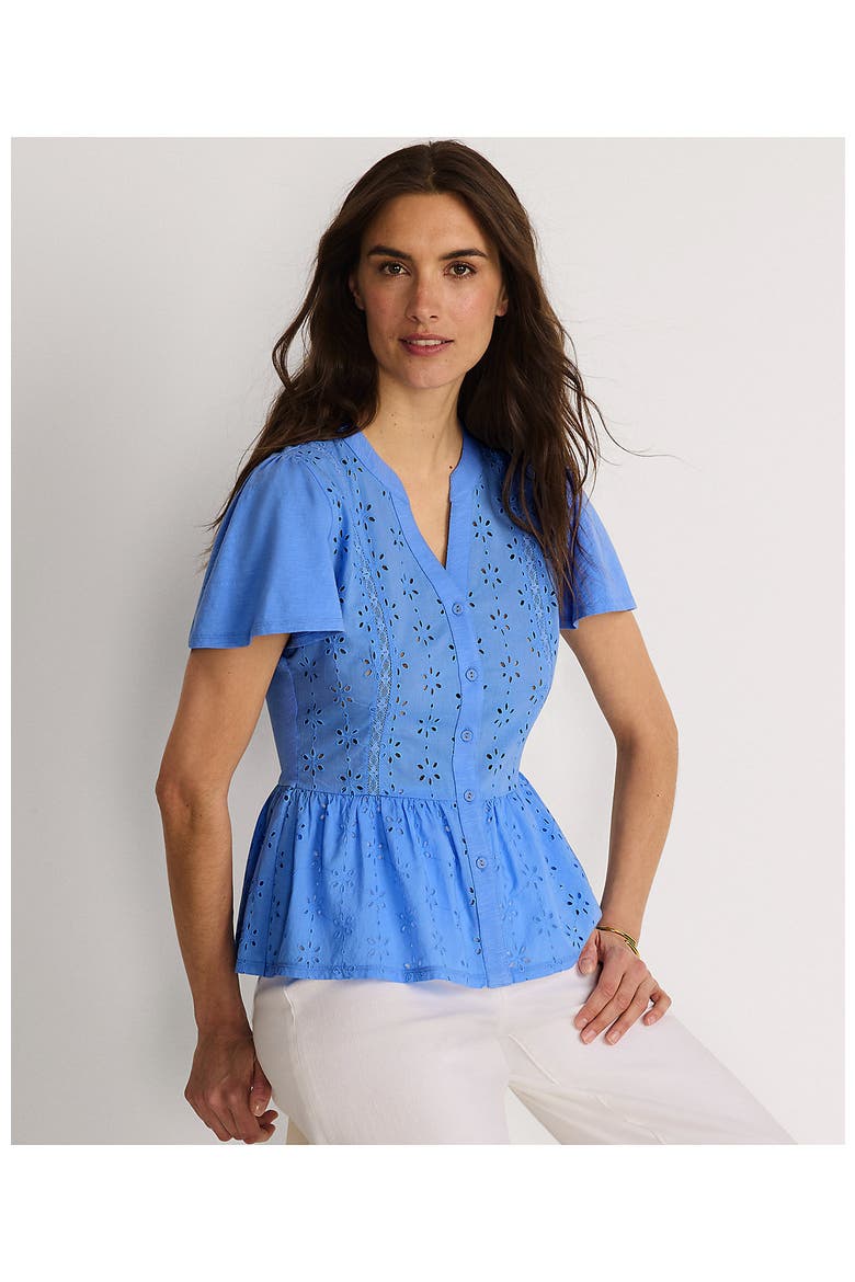 Short Sleeve Mixed Media Eyelet Top, Alternate, color, Crisp Blue
