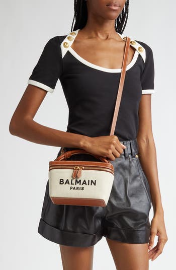 Balmain B-Army Logo Canvas & Leather Vanity Case Bag | Nordstrom