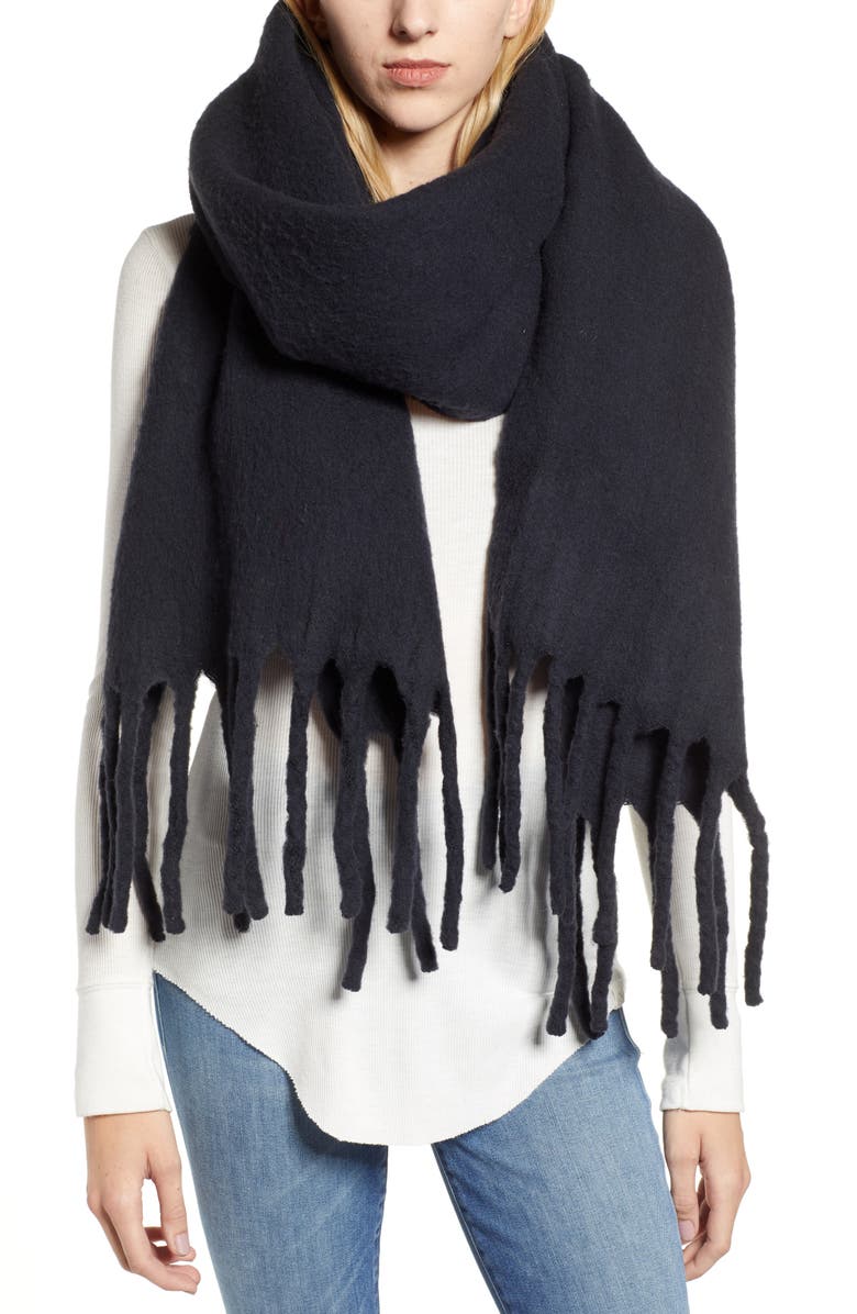 AllSaints Solid Brushed Wool Blanket Scarf, Main, color,