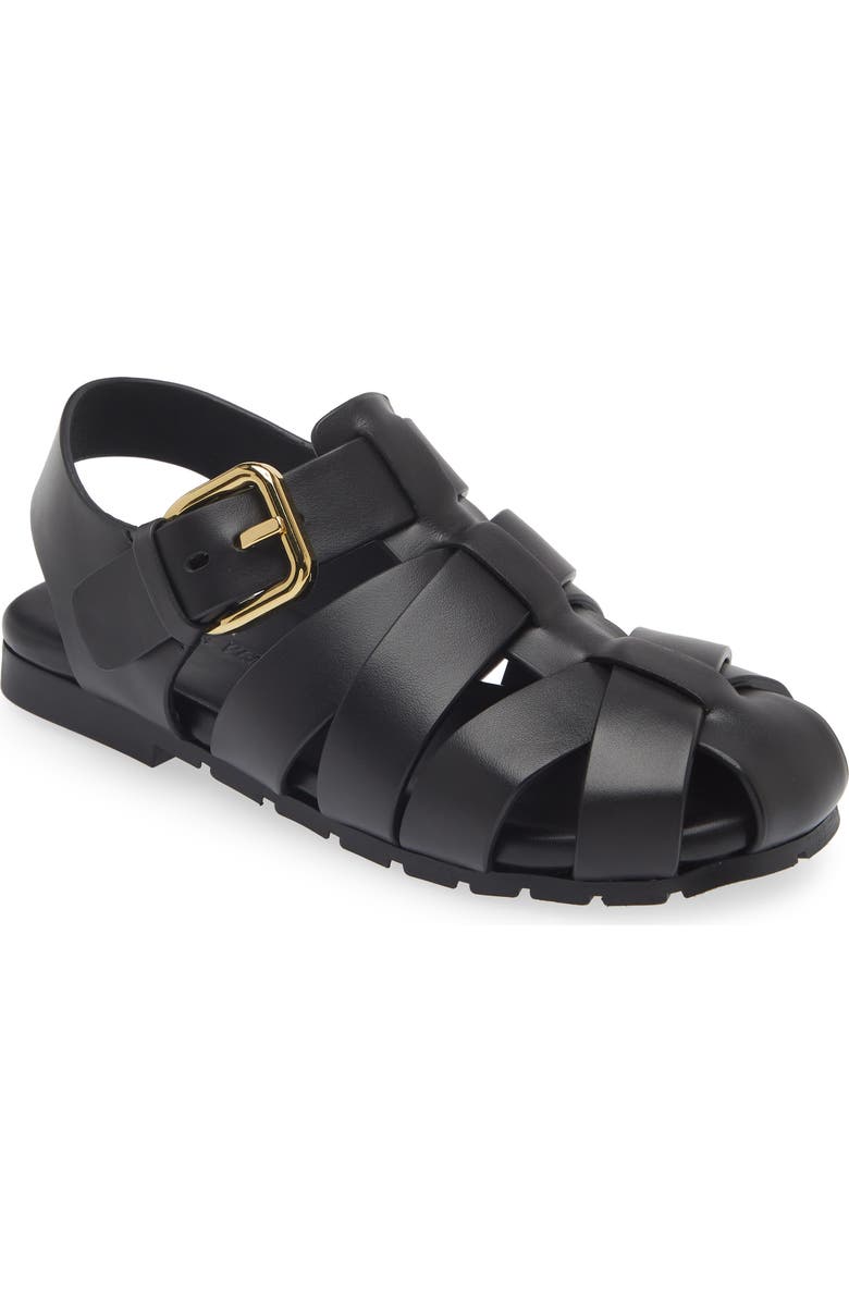 Bottega Veneta Alfie Fisherman Sandal, Main, color, Black