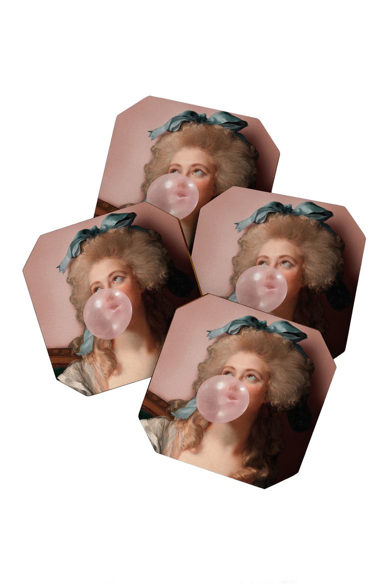 Bubblegum Princess Set of 4 Coasters, Main, color, PINK