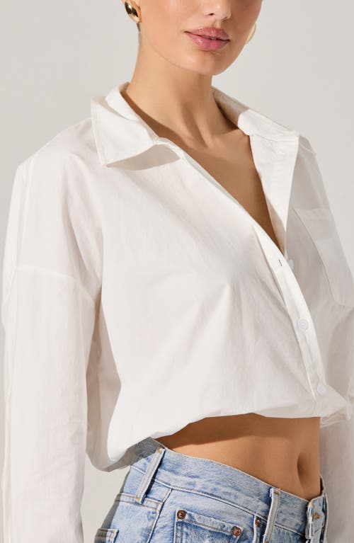 Astr The Label Long Sleeve Bubble Hem Cotton Poplin Button-up Shirt In White