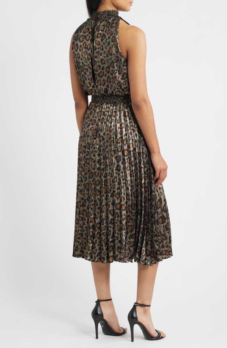 Sam Edelman Animal Metallic Pleated Sleeveless Midi Dress, Alternate, color, Gold/ Bronze
