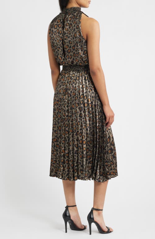 Sam Edelman Animal Metallic Pleated Sleeveless Midi Dress In Animal Print