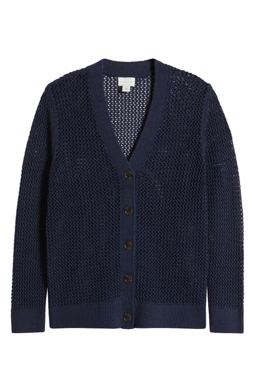 Shop Caslonr Caslon(r) Open Stitch V-neck Cotton Cardigan In Navy Blazer