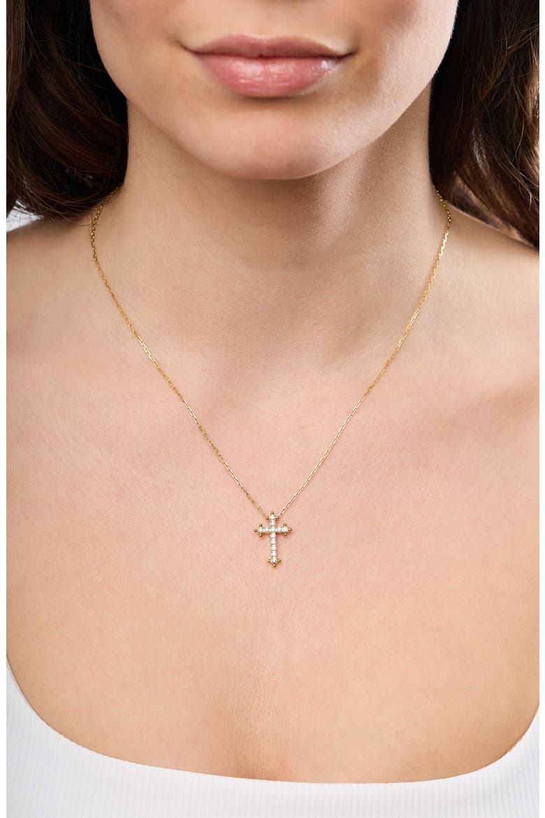 18K Florentine Natural Diamond Cross Pendant Necklace, Alternate, color, 18K YELLOW GOLD/ DIAMOND