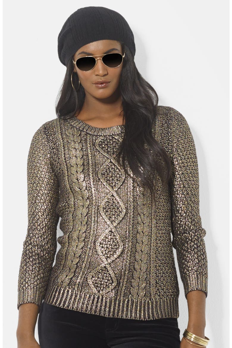 Metallic Cable Knit Sweater, Main, color, IMPERIAL GOLD