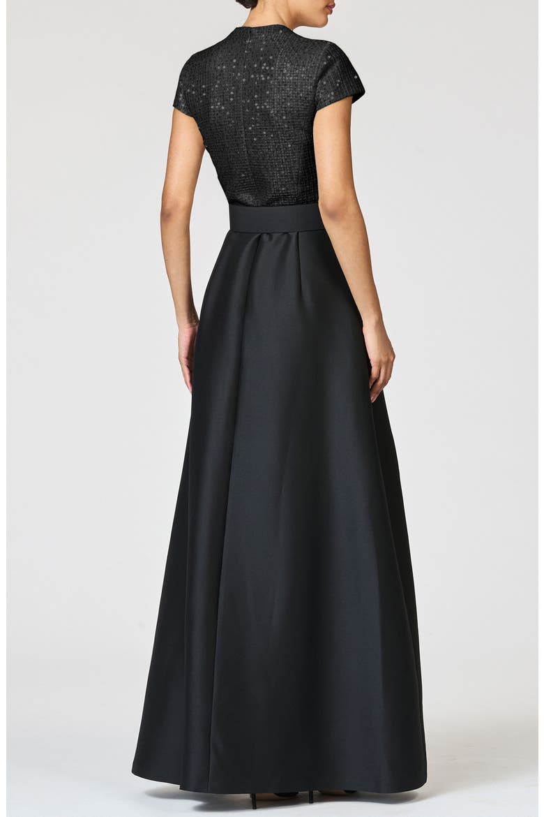 Arden Mixed Media Belted Gown, Alternate, color, BLACK