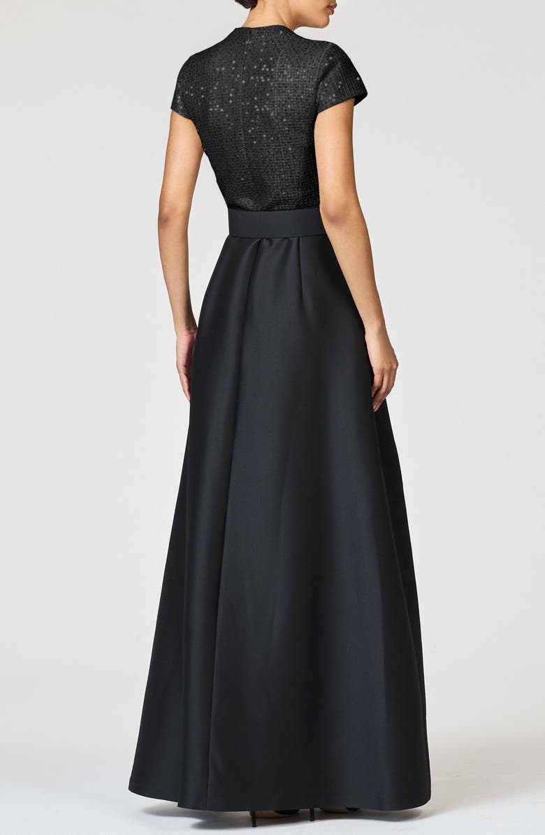 Sachin & Babi Arden Mixed Media Belted Gown, Alternate, color, Black