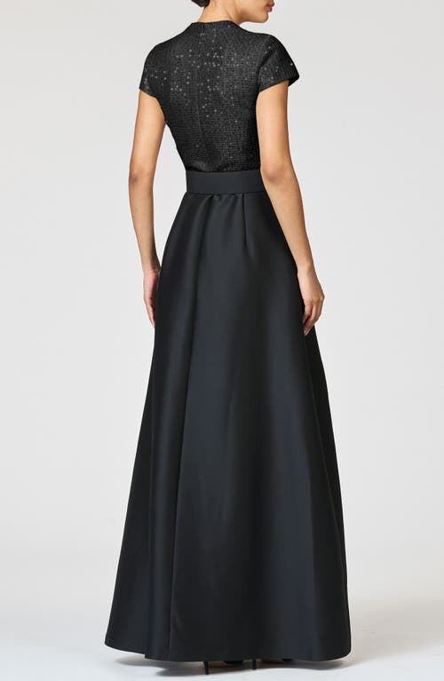 Sachin & Babi Arden Mixed Media Belted Gown In Black