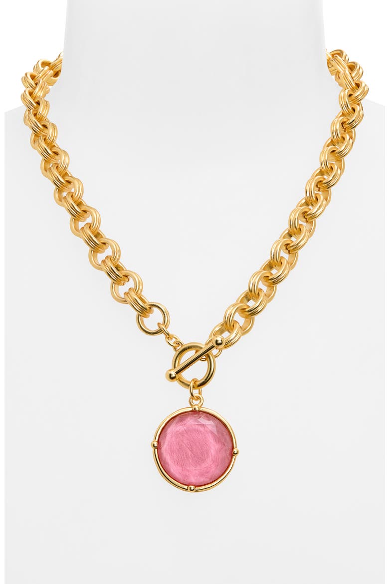 Cabochon Pendant Necklace, Alternate, color, GOLD/ PINK