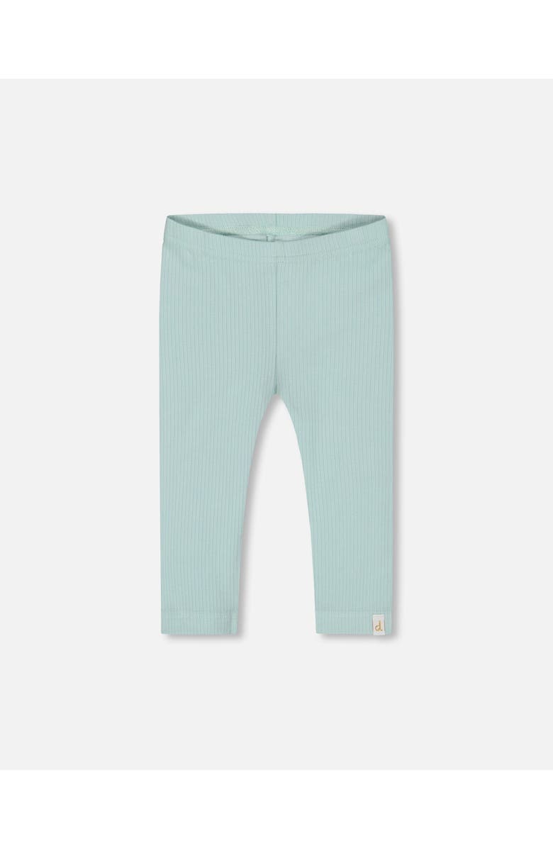 Deux par Deux Little Girl's Flat Back Rib Capri Legging Pale Teal, Main, color, 