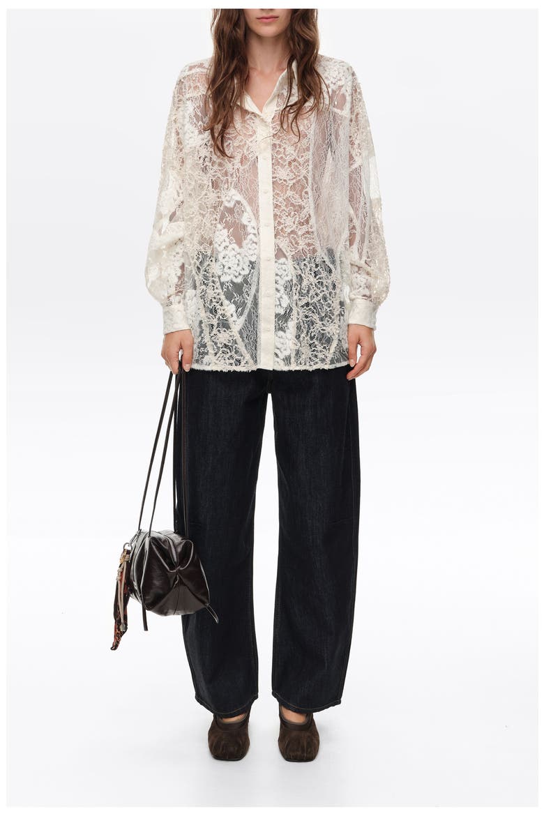 Oversize Lace Patchwork Shirt, Alternate, color, IVORY