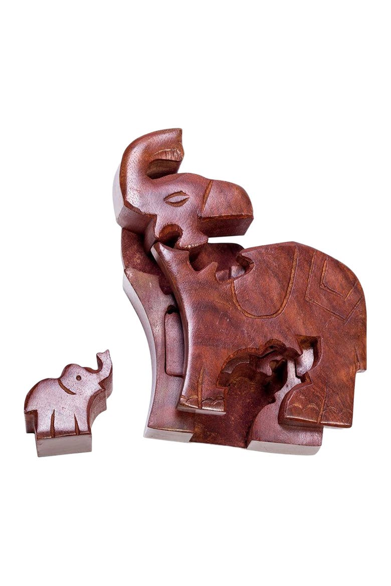Mom and Baby Elephant Puzzle Box, Alternate, color, Brown
