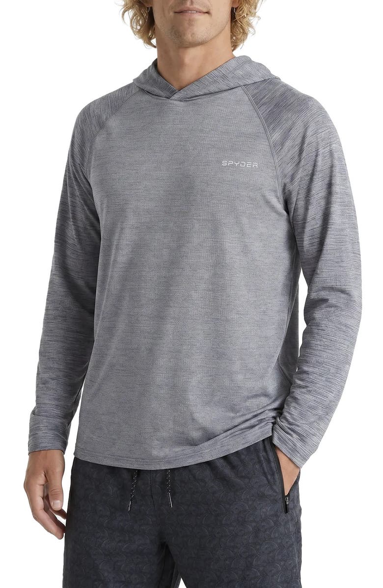Spyder Raglan Sleeve Hooded Rashguard, Alternate, color, Alloy