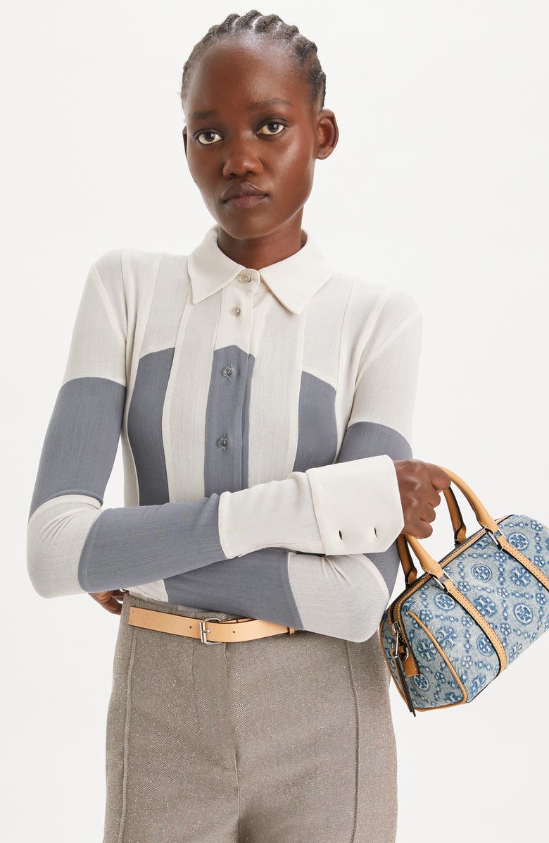 Tory Burch Mini T Monogram Denim Barrel Bag, Alternate, color,