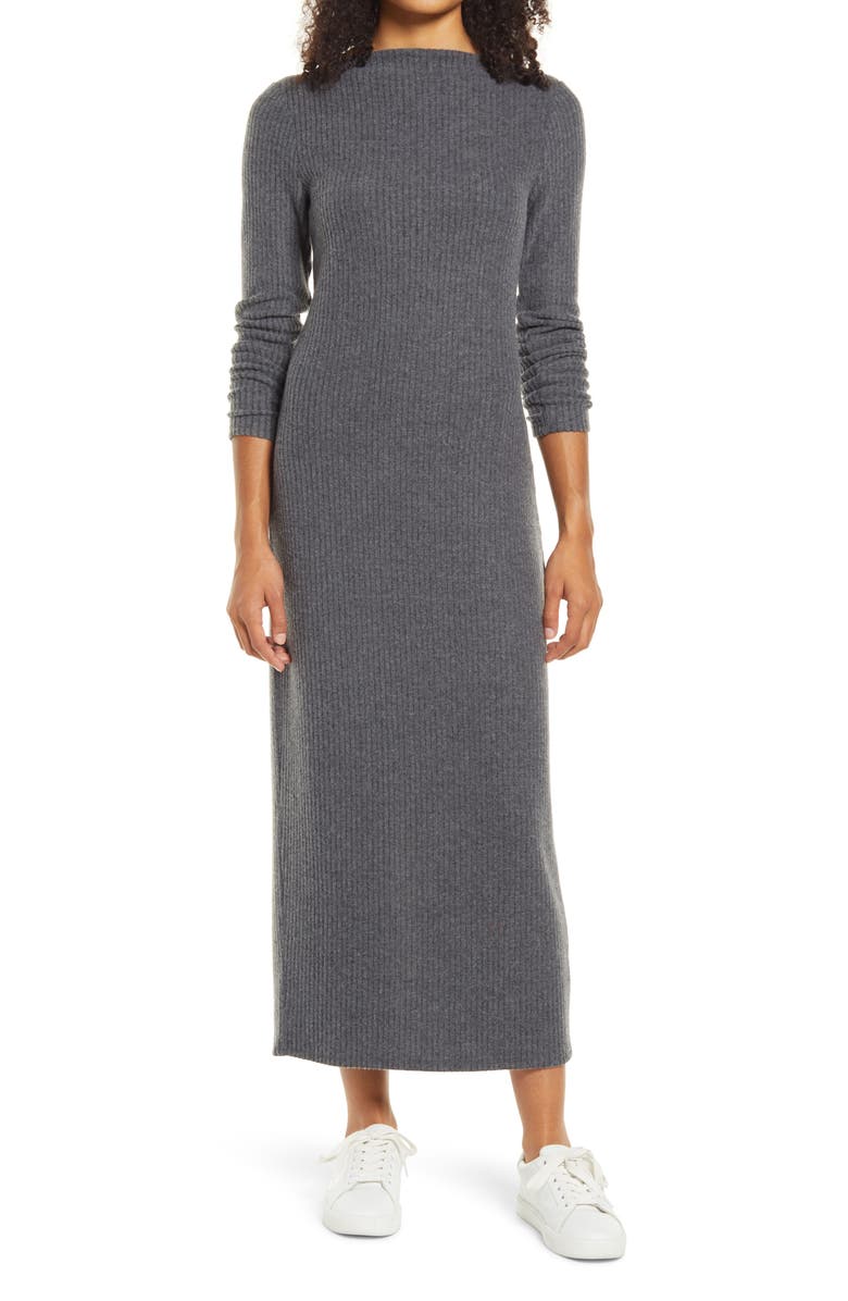 Caslon<sup>®</sup> So Soft Ribbed Long Sleeve Midi Sweater Dress, Main, color, 