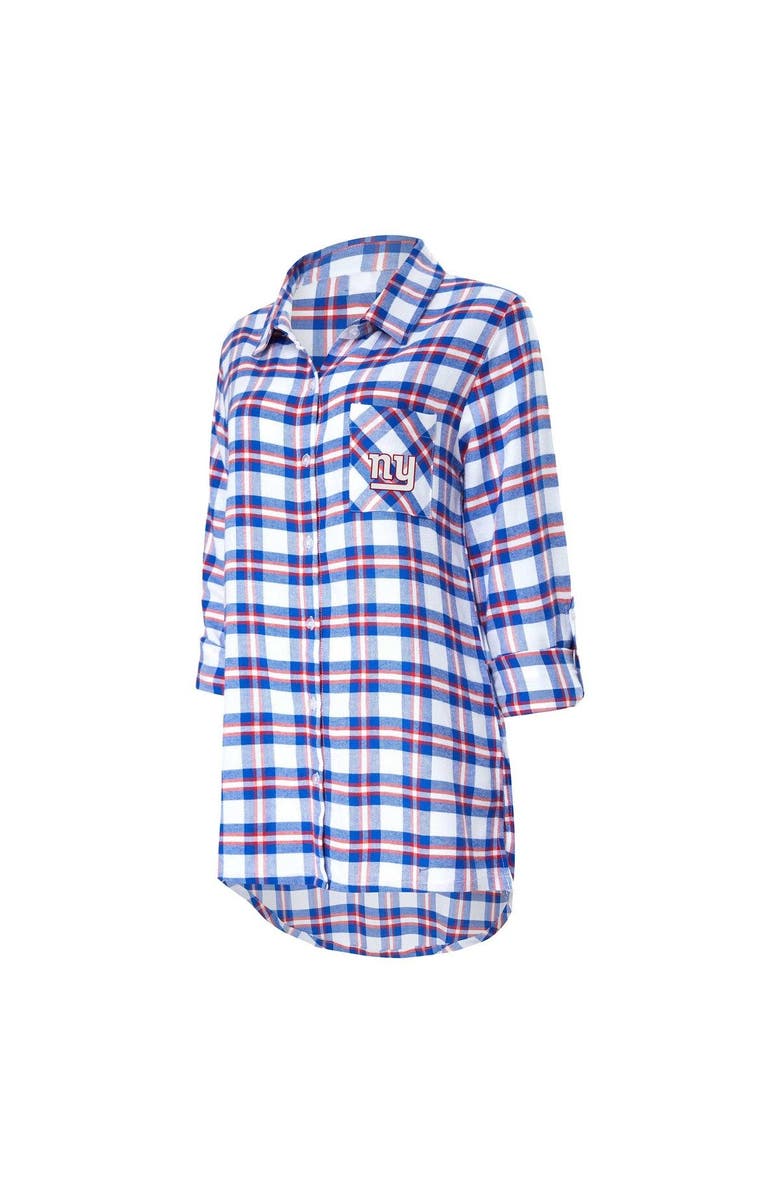 CONCEPTS SPORT Women's Concepts Sport Royal New York Giants Sienna Plaid Full-Button Long Sleeve Nightshirt, Alternate, color, 