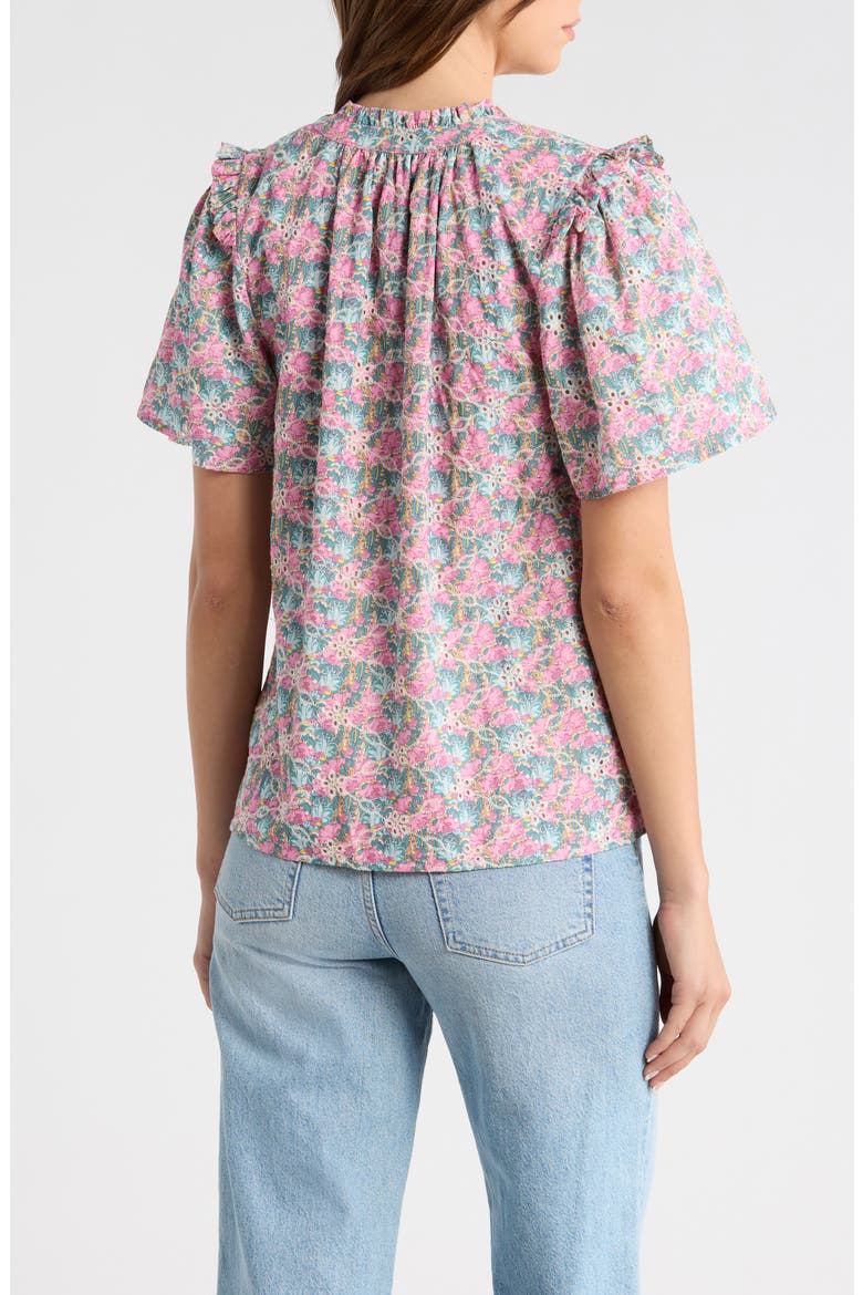 Gemalee Eyelet Mei Split Neck Top, Alternate, color, PINK-GREEN