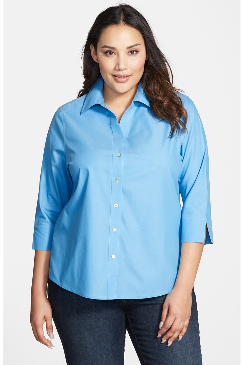 Shaped Non-Iron Cotton Shirt, Main, color, BAJA BLUE