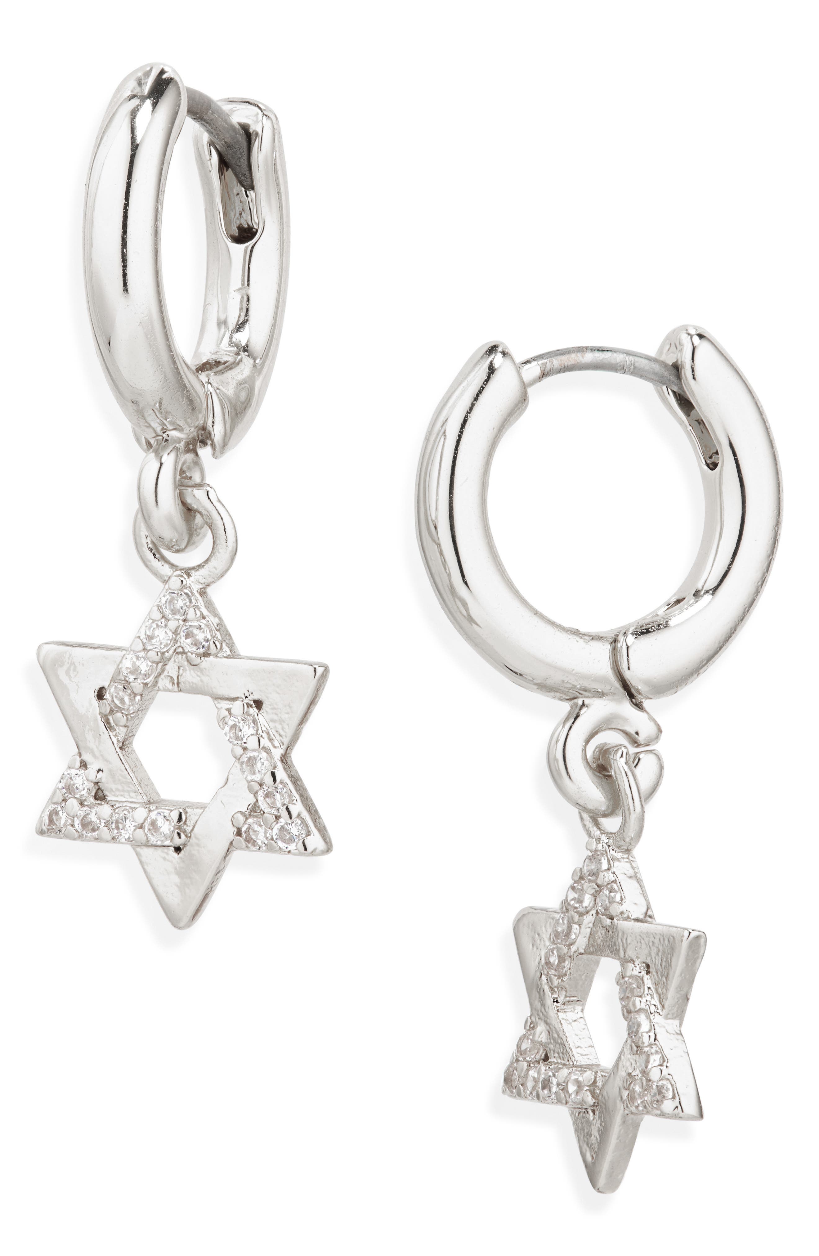 Leith Star of David Cubic Zirconia Drop Huggie Hoop Earrings